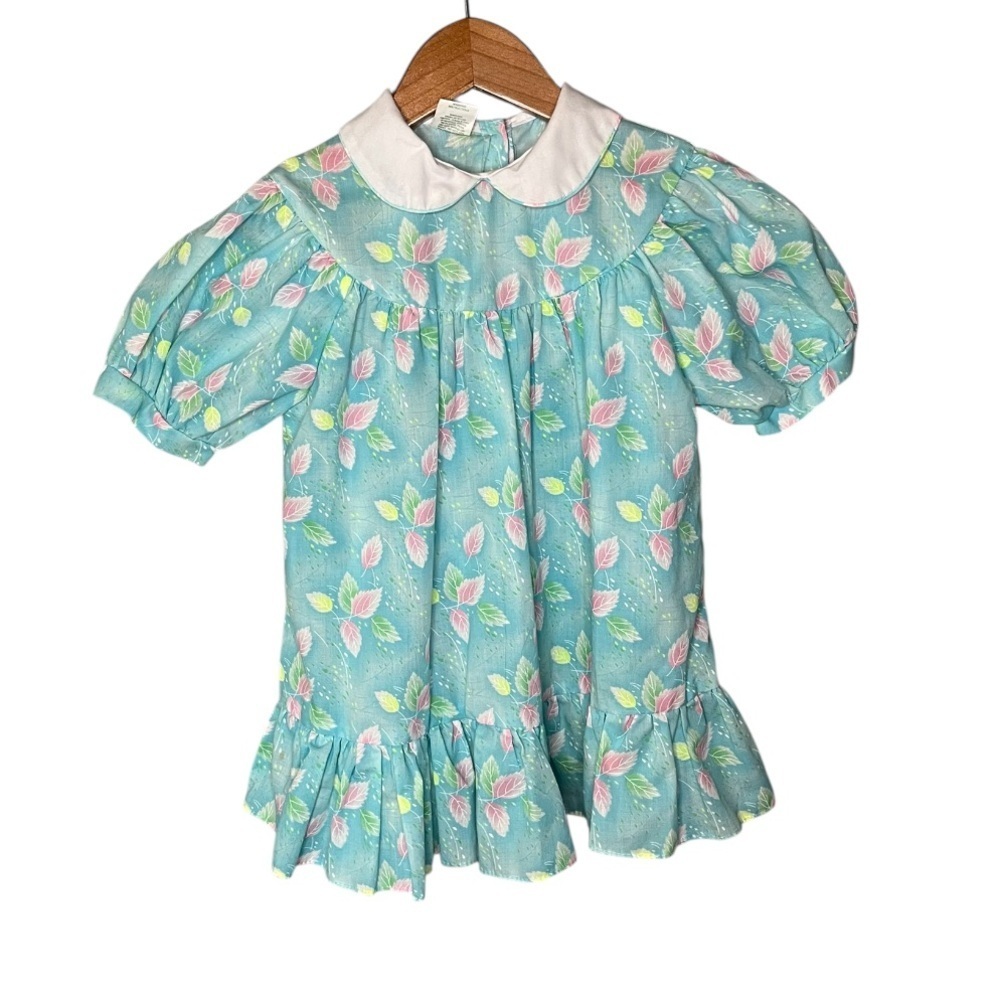 Cuties by Judy x Vintage 90’s Leaf Pattern Peter Pan Coller Toddler House Dress